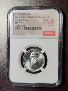 24 HR 1776 2026 25C Declaration of Independ. July 4th Privy Quarter NGC MS67
