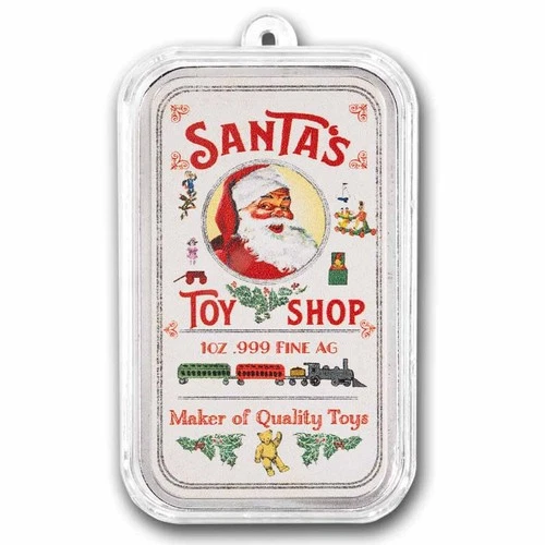 1 oz Silver Colorized Bar - Vintage Santa's Toy Shop Poster