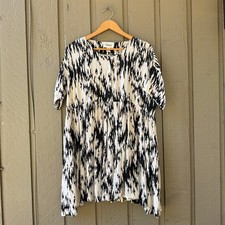 Ganni Chelsea Dress Small Black White Abstract Ikat Mini Viscose Short Sleeve