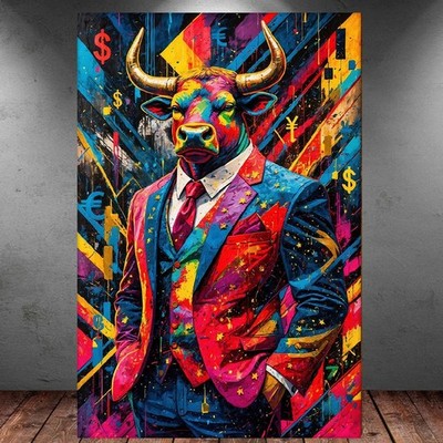 LEINWAND BILD ER XXL ABSTRAKT STIER BULLE GRAFFITI WALL STREET BÖRSE WAND POSTER