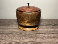 Vintage Hand Turned Multi-wood Box Bowl Wooden Purple Heart Wood Lid