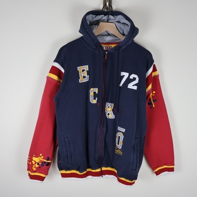 Y2K Ecko Unltd Embroidered Paint Splatter Full Zip Hoodie Navy Red Large 25x27