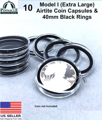 #ad #ad 10 Airtite Coin Capsules with BLACK Rings for 1oz American Silver Eagle 40.6mm $13.49