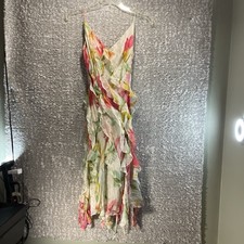 Carmen Marc Valvo Babydoll Dress Womens 6 Y2K Fairy Silk Handkerchief Ruffle