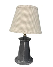 Irvins Tinware Lamp with Gray Check Shade Heart Design On Tinware Base