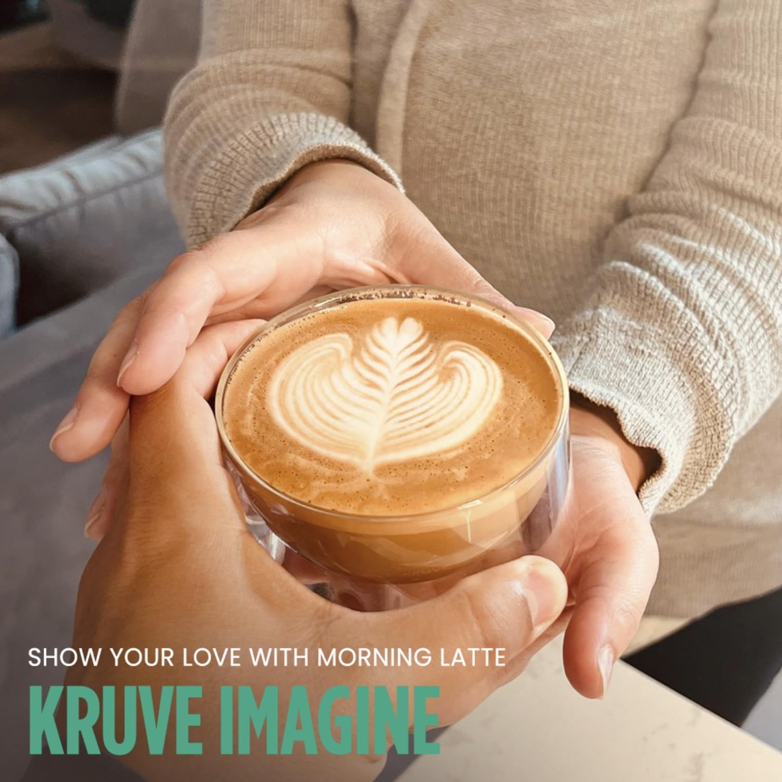 KRUVE IMAGINE Coffee Cups Set 2 - Double-Wall Borosilicate Glass 8.5oz for Latte