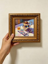 Coffee Cup and Glass Spoon Still Life Custom Original Oil Painting From Photo