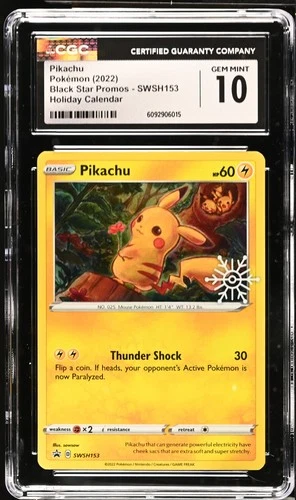 2022 Black Star Promos Pikachu #SWSH153 GEM MINT CGC 10 Holiday Calendar