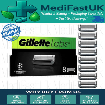 Gillette Labs Klingen 8er Pack Original Nachfüllpack Rasierer Ersatzkassetten UK Neu