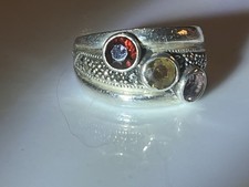 VTG Sterling Silver JUDITH JACK Art Deco Amethyst Garnet Citrine Ring Size 6 8g