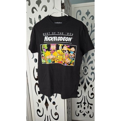 Nickelodeon Best Of The 90s  Cartoon Graphic Tee Rugrats Hey Arnold Black M NWT