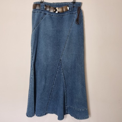 Y2k Vintage Denim Maxirock mit Gürtel Größe 10 niedrige Taille - Bild 2 von 7