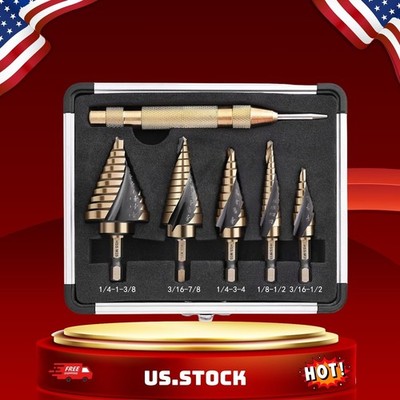 Cobalt Step Drill Bit Set Hex Shank Center Punch 50 Sizes Aluminum Case