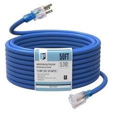50 Ft 12/3 SJTW Lighted Outdoor Extension Cord 12 Gauge Heavy Duty 50ft Blue