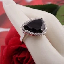 Sun BR Silver Tone Over Bronze Black Facet Triangle Crystal Halo Size 6.25 Ring