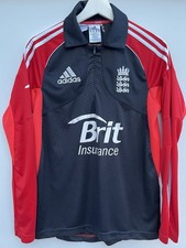 England 2011 Cricket Training Top Adidas 1/4 Zip Black Red Long Sleeve Mens XS