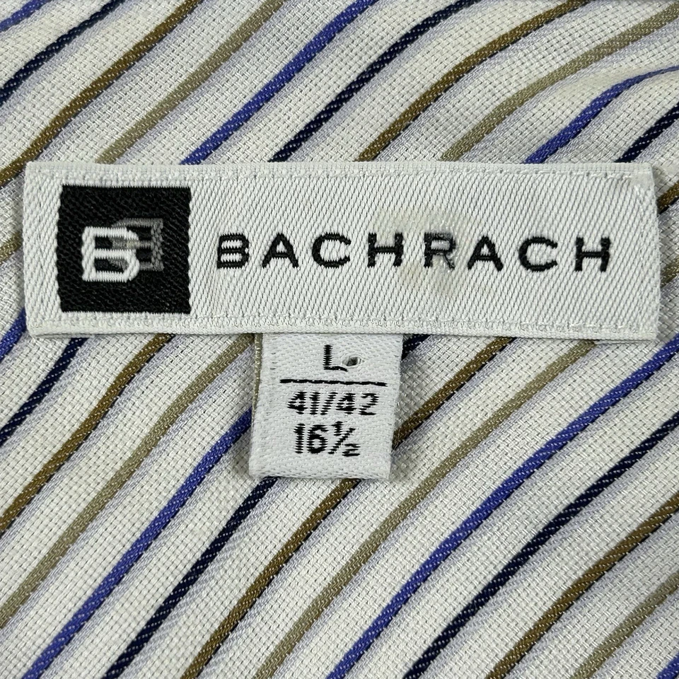 Bachrach Mens L 16 1/2 - 41/42 Button Up Shirt Blue Brown Striped French Cuff - Image 2 of 4
