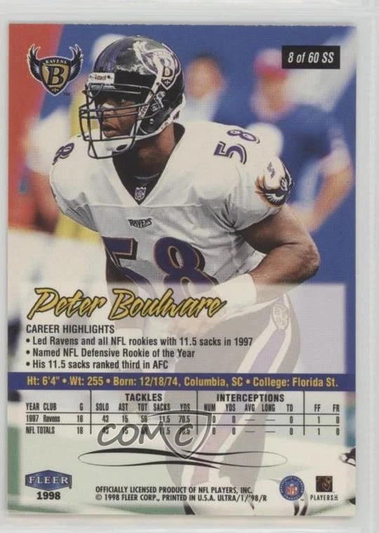1998 Ultra Sensational 60 Peter Boulware #8SS - Image 2 of 2