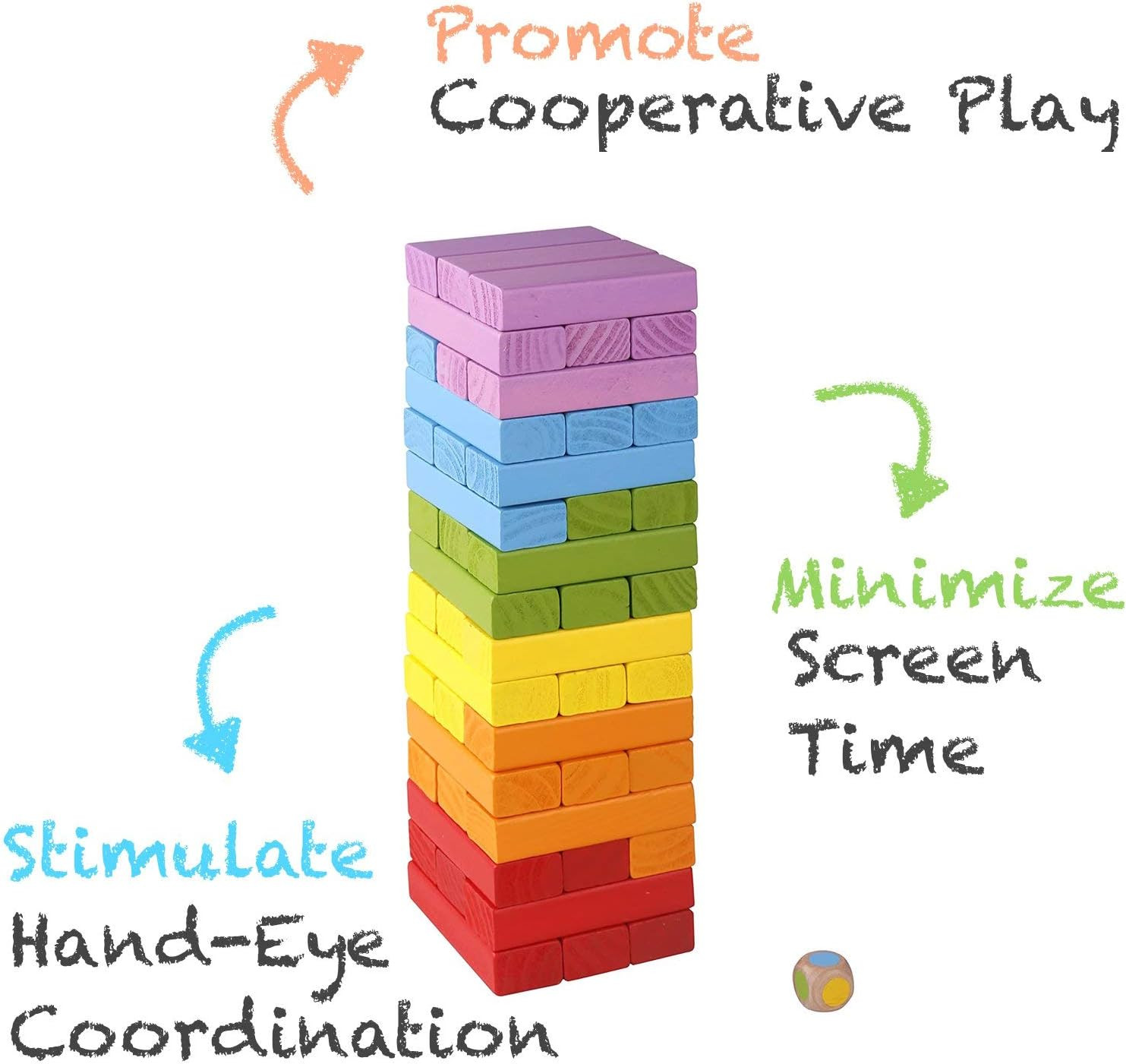 Wooden Stacking Building Blocks (49 Pcs) - Colorful Tumbling Blocks Board Games 