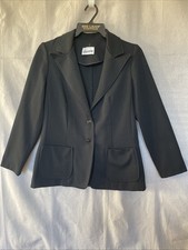 VTG 70s Devon Blazer Black Poly Office Size M Pointy Lapel Unlined 9 To 5