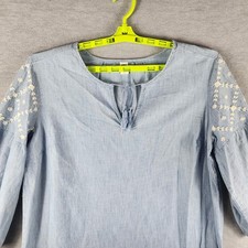 Old Navy Tunic Dress Womens XL Blue Chambray Boho Embroidered 3/4 Sleeve Tassel