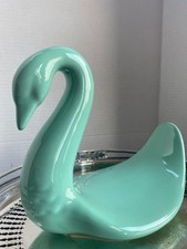 Vintage Ceramic Green Swan Towel Holder Centerpiece EUC