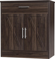 Rustic Farmhouse Storage Cabinet with Doors, Drawers Shelves - Dark Brown