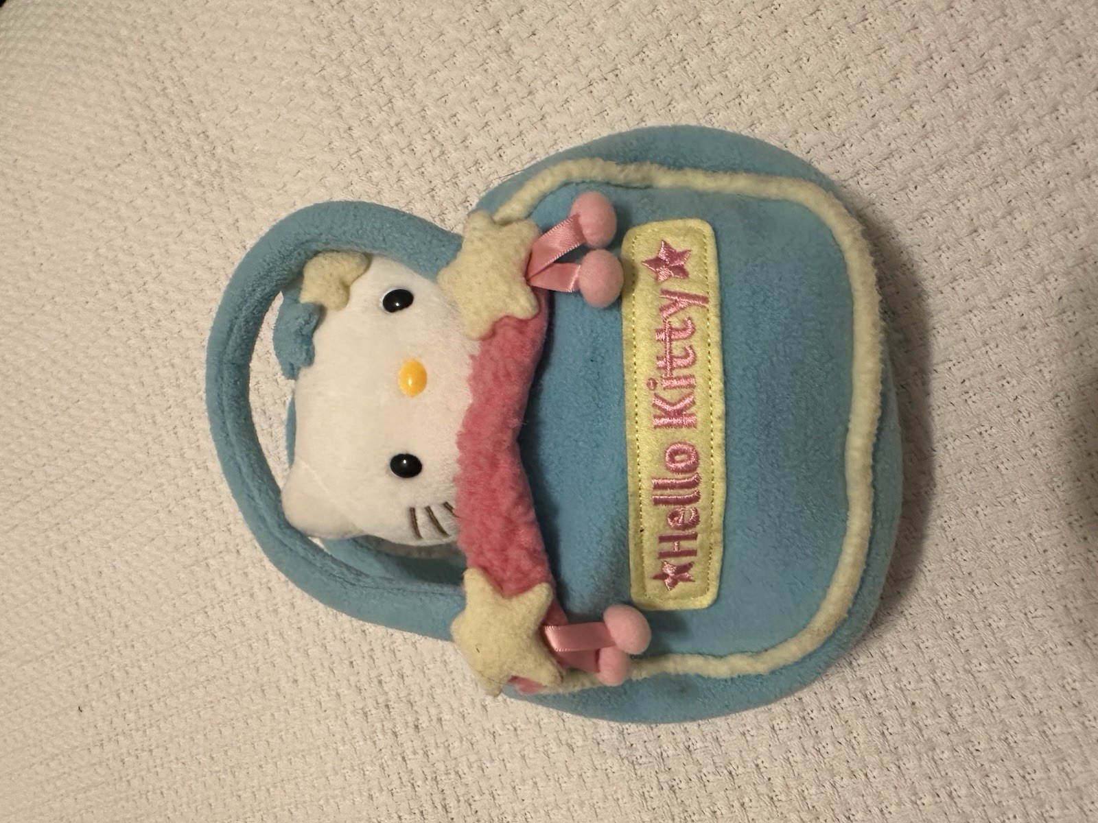 Vintage Hello Kitty Mini Purse w/ Matching Plush Figure, Blue White Pink