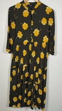 Madewell XS Button Front Tier Dress Fall Flowers Floral Print Crepe Midi Dress