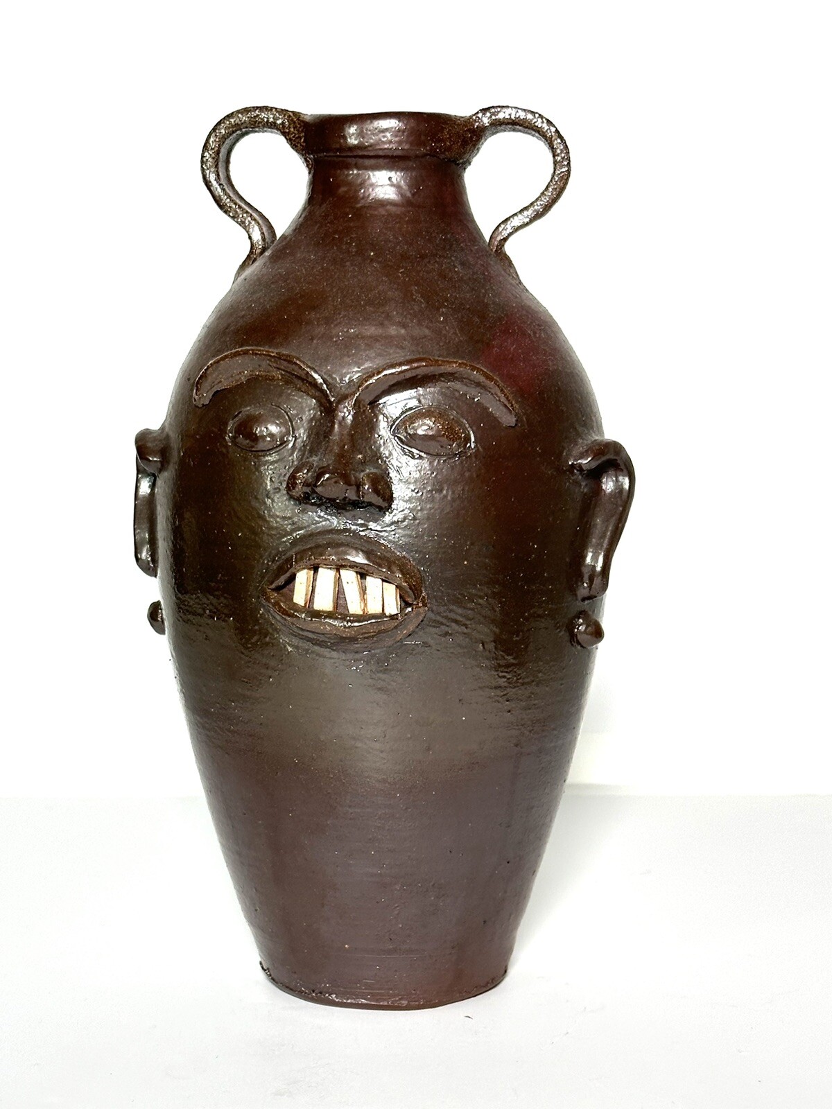 Vintage North Carolina Folk Art Miniature Art Pottery Face Jug -Signed