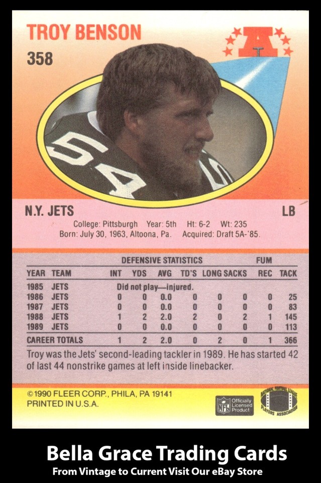 1990 Fleer Troy Benson 358 New York Jets NFL Football eBay