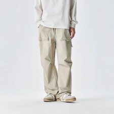 Retro Japanese Style Men's Long Cargo Pants Outdoor Trousers Oversize Drawstring