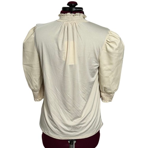 Blusa BREA CANYON Tejida Cuero Vegano Mangas Abullonadas Detalle Calado Top Nueva con Etiquetas Mediana - Imagen 4 de 7