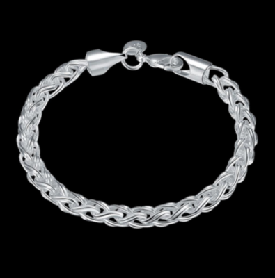 Womens 925 Sterling Silver Twisted Link Chain Fashion Bangle