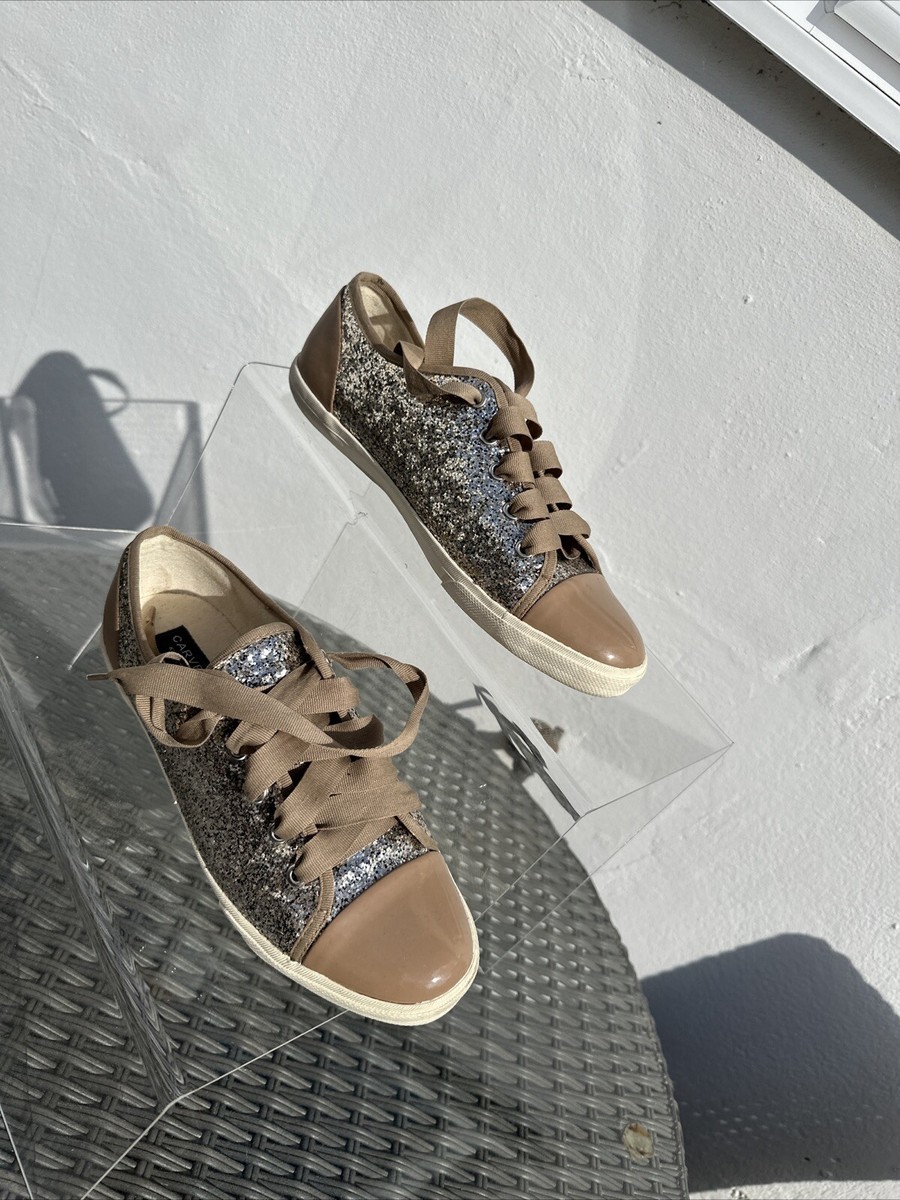 Carvela Trainers glamour Sequin Taupe Glitter Lace Ups Sz 7/40 new