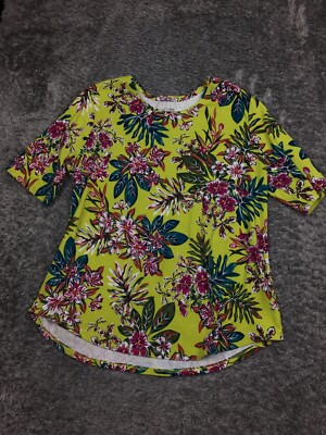 Time & Tru Shirt Womens Size 3XL Green Pink Floral Short Sleeve