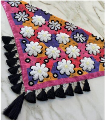 Embroidered Boho Western bandana  modern necklace scarf Multicolor Daisies