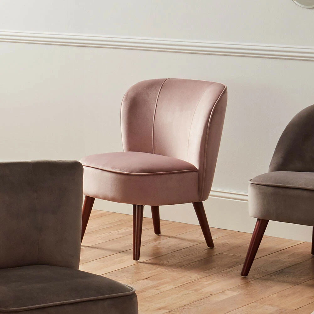 Blush Pink Velvet Chair with Wooden Hairpin Legs Elegant Accent