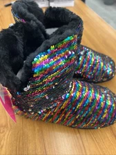 Betsey Johnson Rainbow Flip Sequined Bootie Slippers Medium 7-8 New With Tags