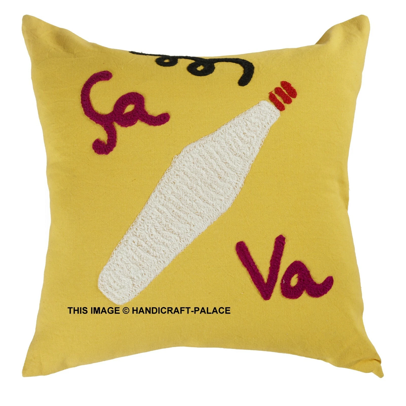 Yellow Suzani Pillow Case Embroidered Cushion Cover 16x16" Square Throw Pillows