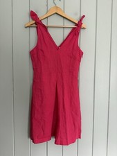 NWT Gap Dress 6 100% Linen V-Neck A-Line Bow Tie Strap Sun Azaela Pink NEW
