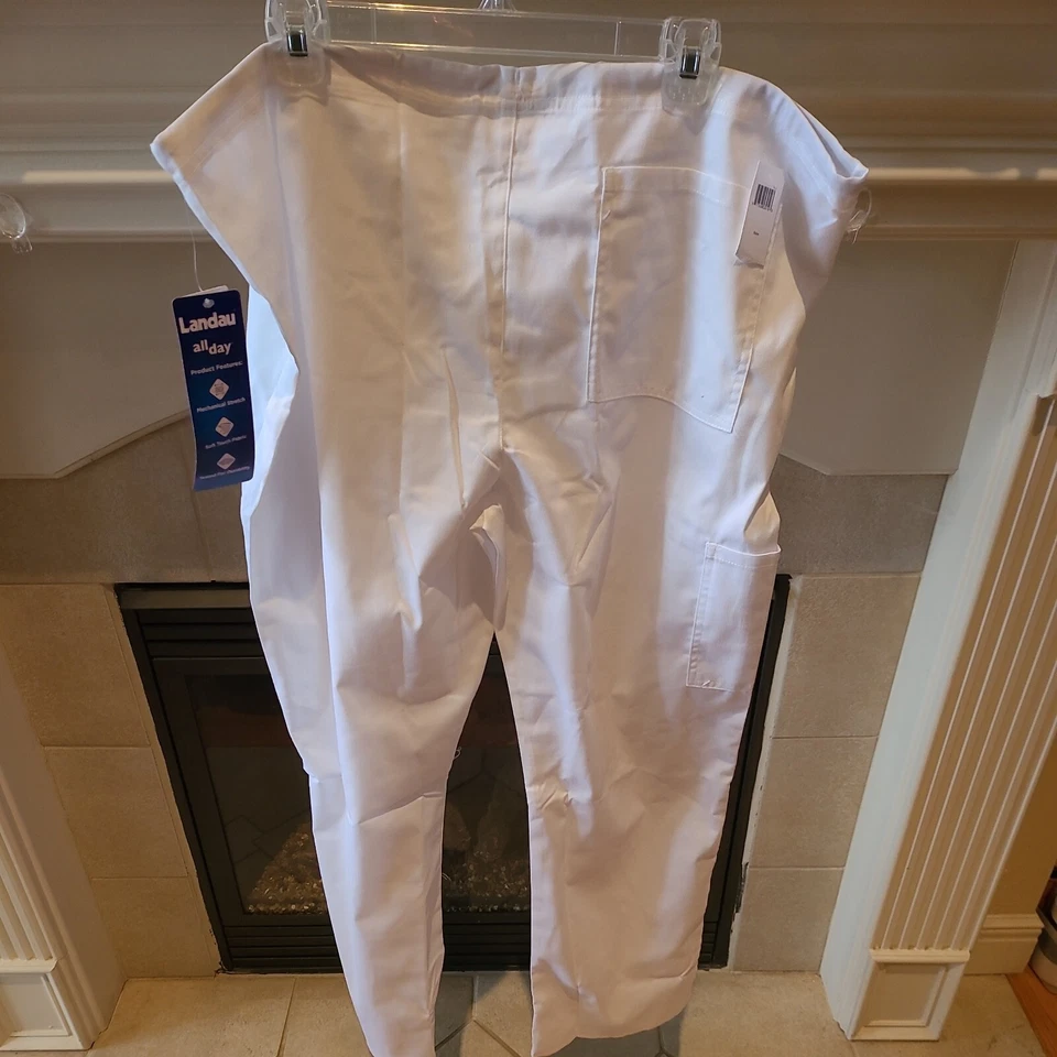Pantalones Médicos Landau Essentials Blanco Cordón Cintura Carga - Medianos Unisex Foto 4 de 4