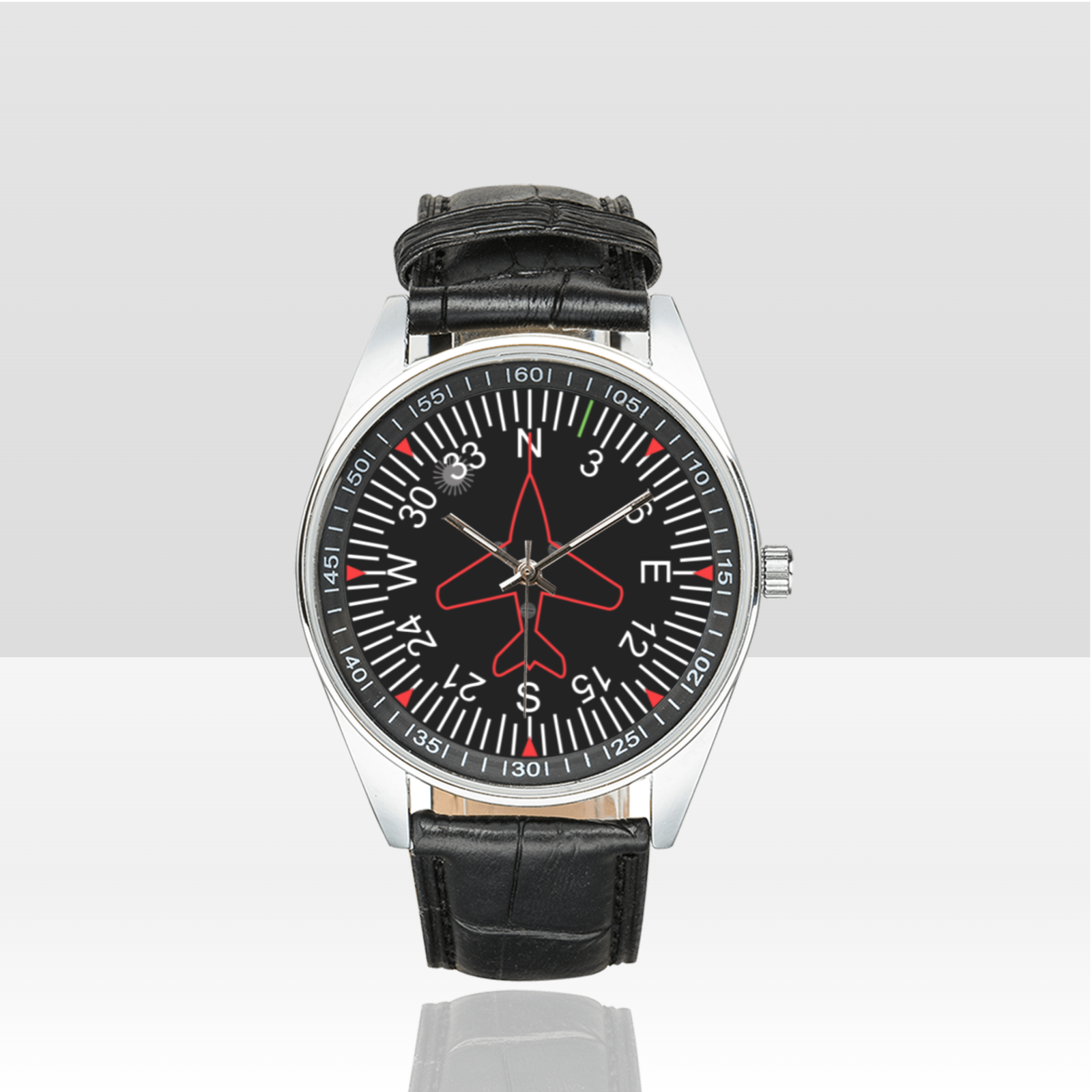Heading Indicator Airplane cockpit Pilot Leather Strap Aviation Watch ...