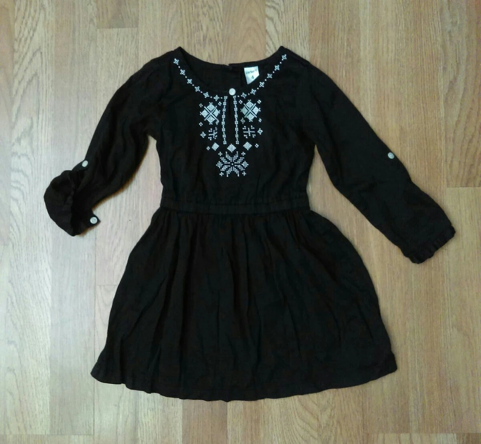 Carter's черный вышитый длинным рукавом кнопки ребенка ясельного возраста девочки платье размер 4 ребенка ясельного возраста - Изображение 2 из 4