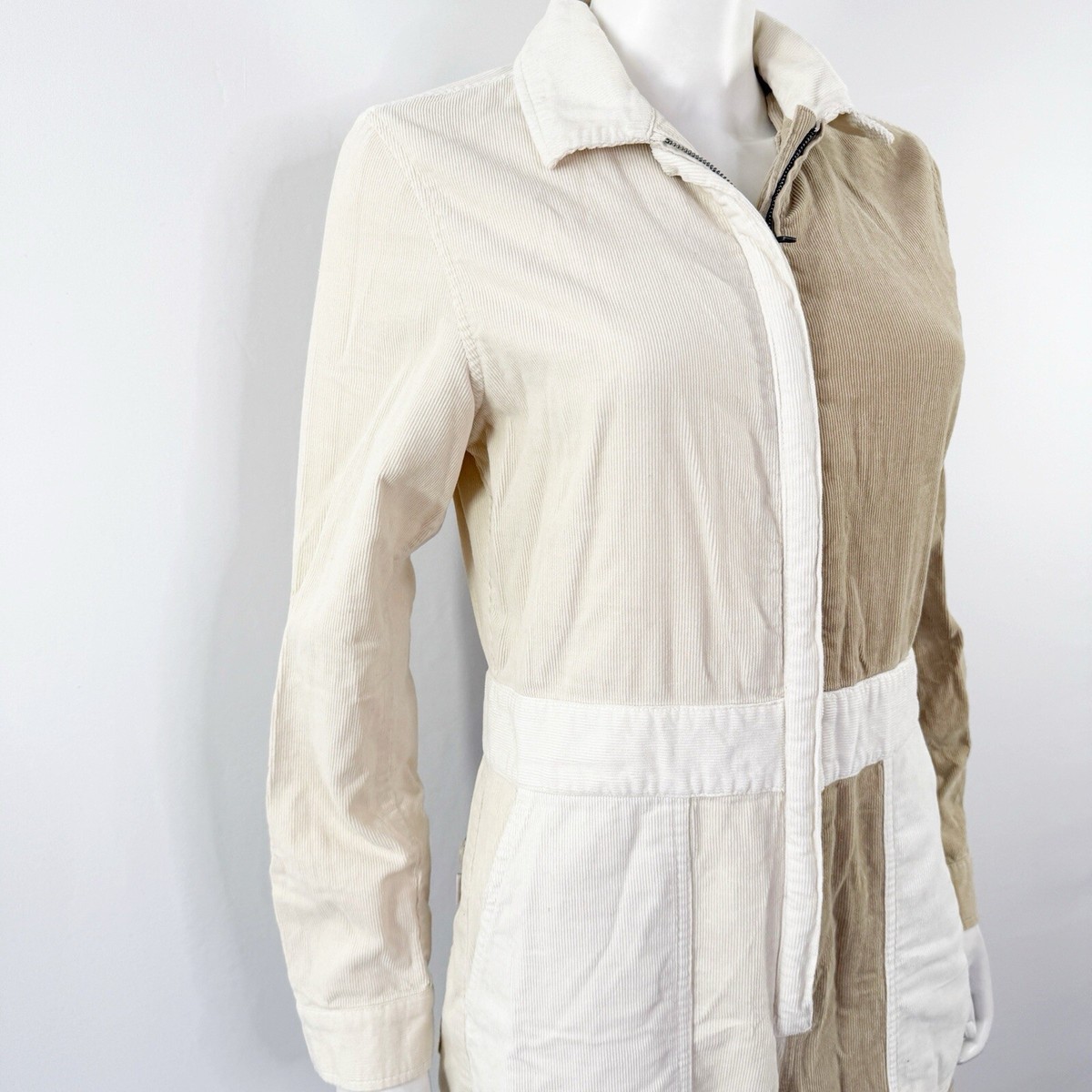 Brixton Mersey Tan Corduroy Colorblock Zip Coverall Worker Jumpsuit Womens S View 6