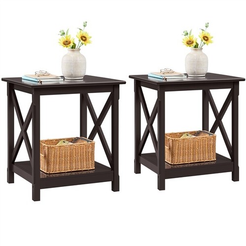 2pcs End Table Sofa Side Table with Accent X-Design Storage Shelf, L20xW18xH22 - Picture 5 of 10