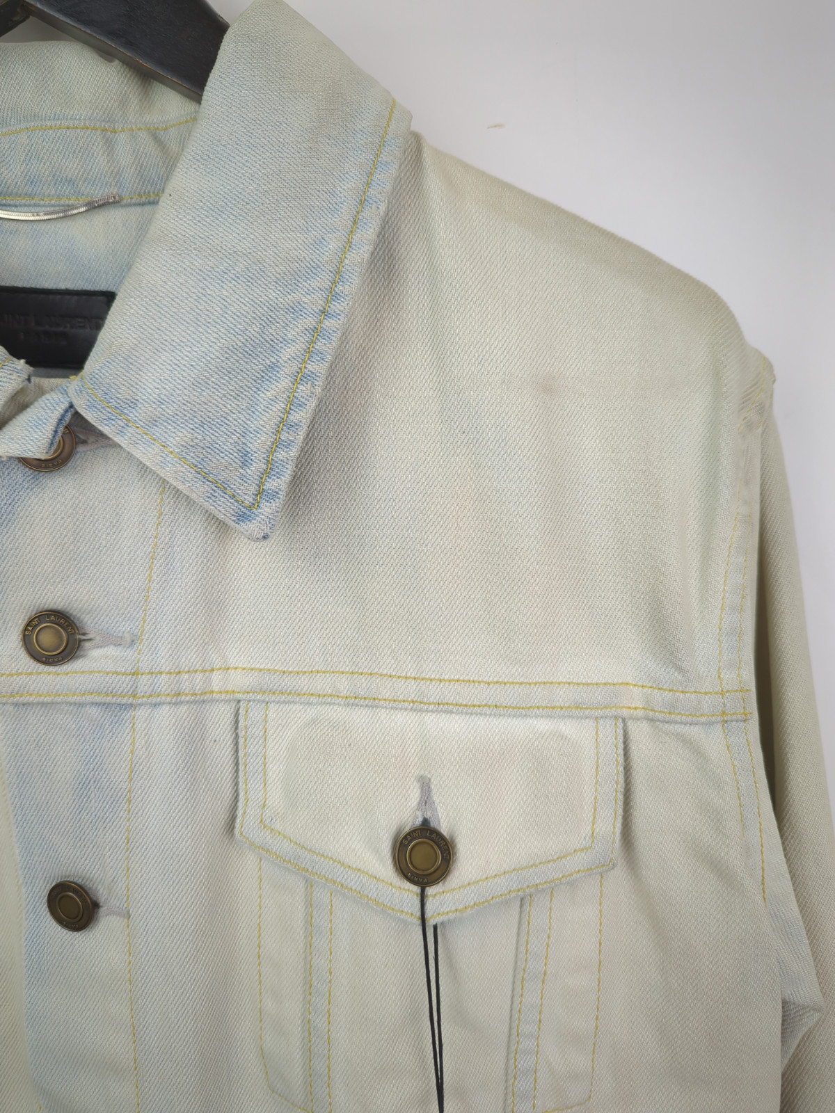 NWT SS18 SAINT LAURENT PARIS Men's Sz S Blue Denim Trucker Jacket Light Wash image 3