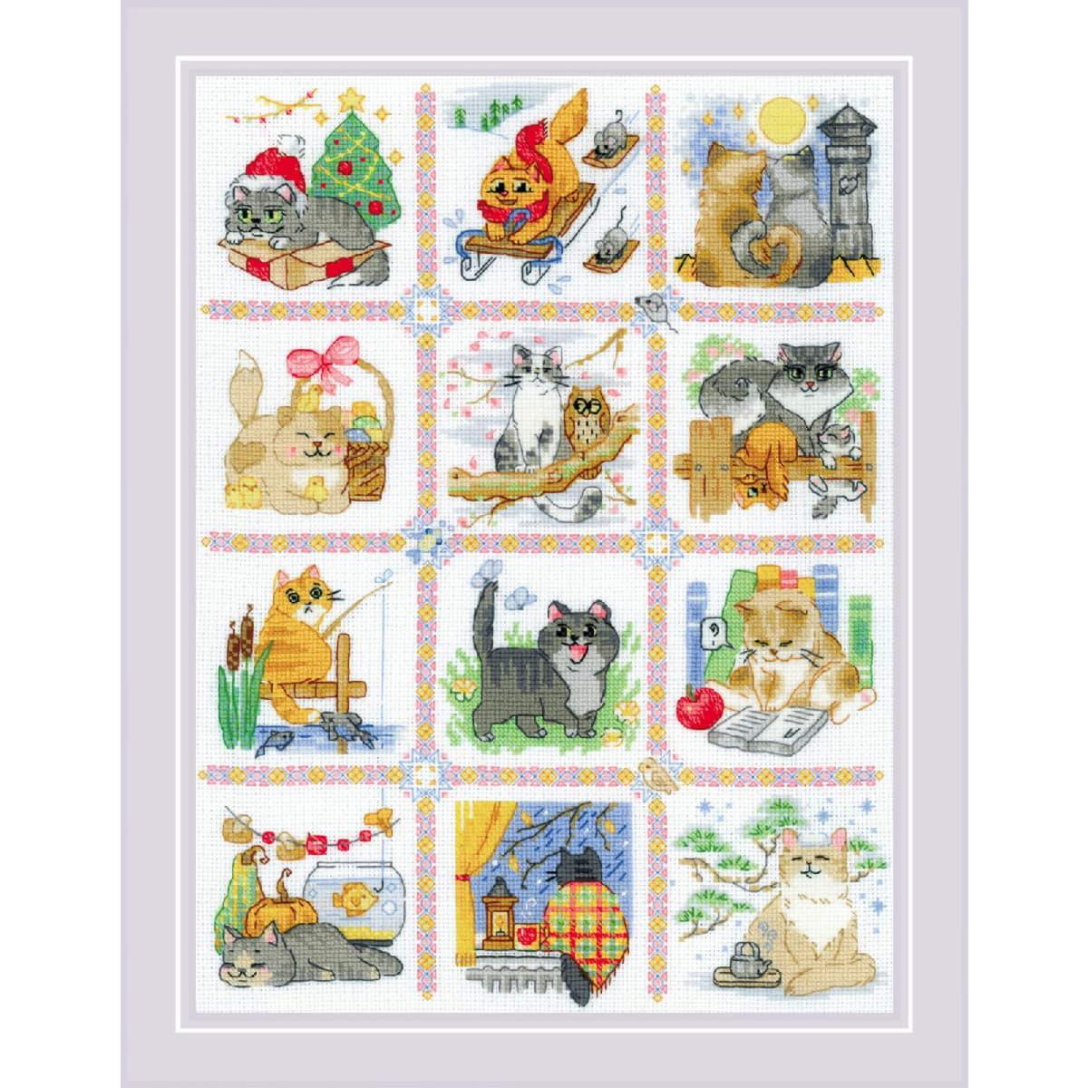 Riolis counted cross stitch kit ""Cat Calendar"", 30x40cm, DIY