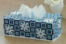 DAISIES ON BLUE TISSUE BOX COVER HOME DECOR PLASTIC CANVAS PATTERN INSTRUCTIONS