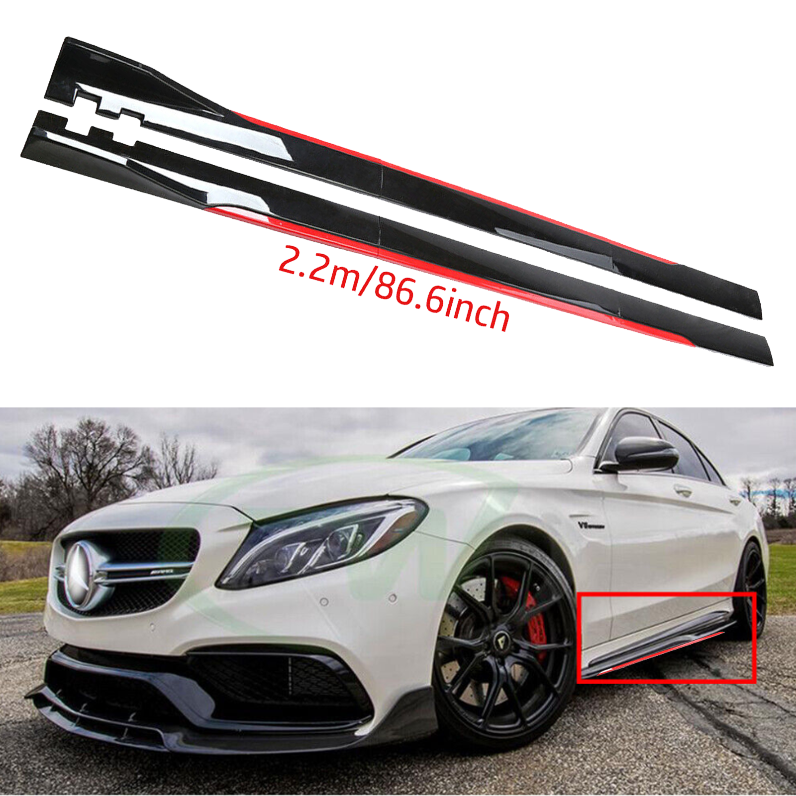 For Mercedes Benz C300 CLA35 AMG Side Skirt Extension Body Kit Splitter Spoiler